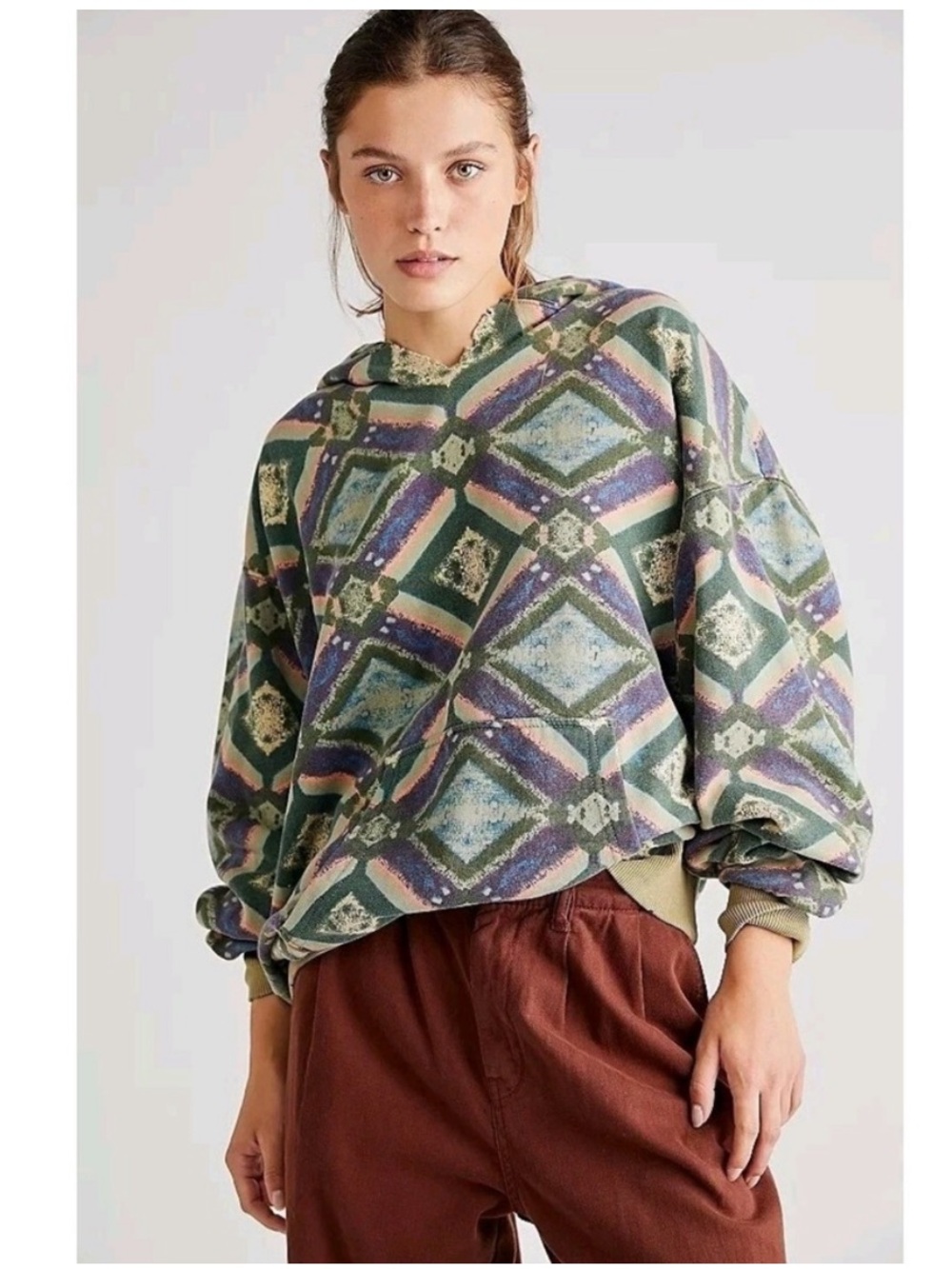 We The Free Free People 'Its A Vibe' Printed Hoodie Geometric Diamond Print
